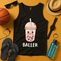 Baller Cat Boba Tea Bubble Tea Anime Kawaii Neko Strawberry Graphic Tank Top thumb 4