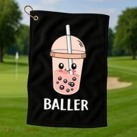 Baller Cat Boba Tea Bubble Tea Anime Kawaii Neko Strawberry Graphic Golf Towel thumb 1