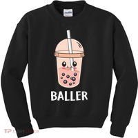 Baller Cat Boba Tea Bubble Tea Anime Kawaii Neko Strawberry Graphic Kids Sweatshirt thumb 0