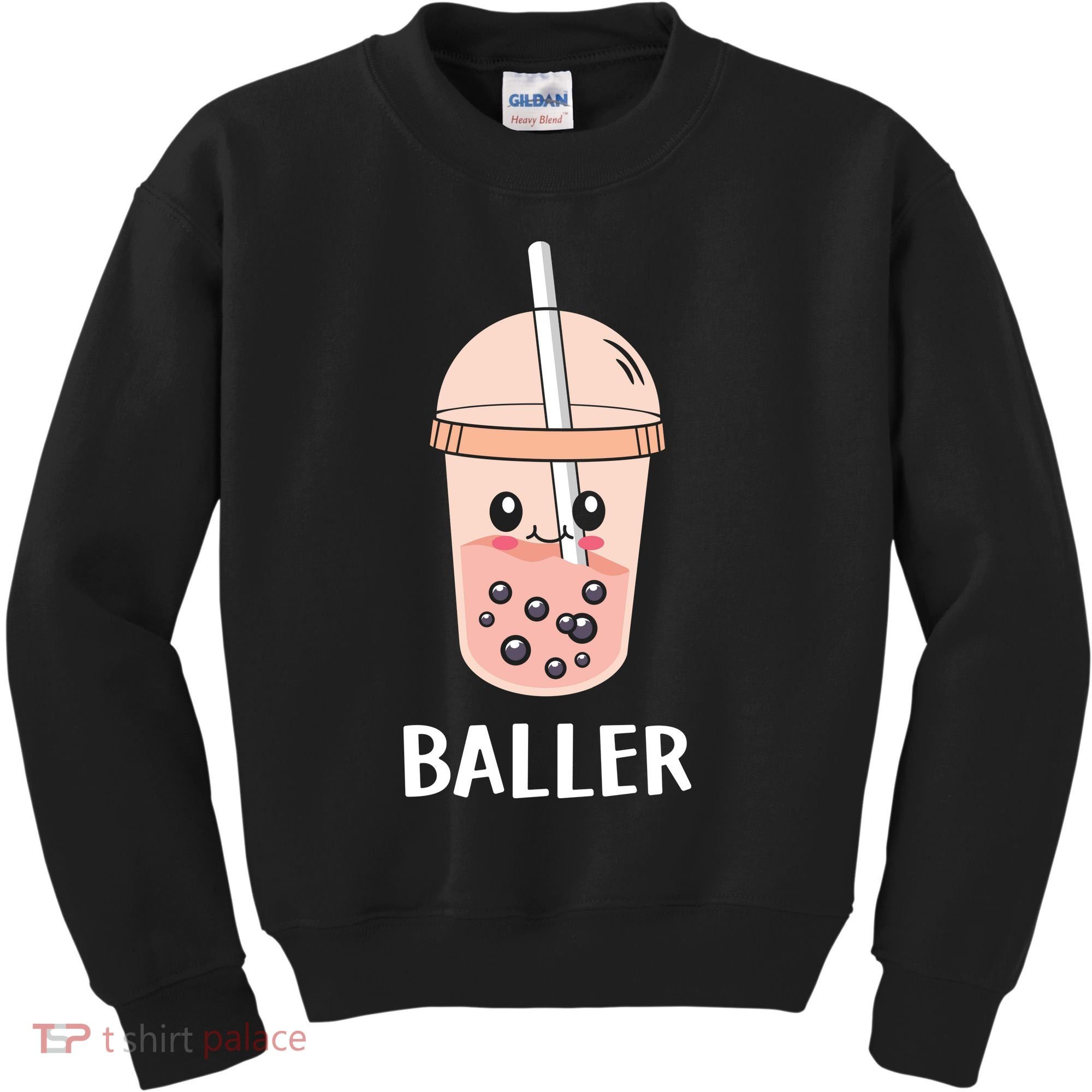 Baller Cat Boba Tea Bubble Tea Anime Kawaii Neko Strawberry Graphic Kids Sweatshirt