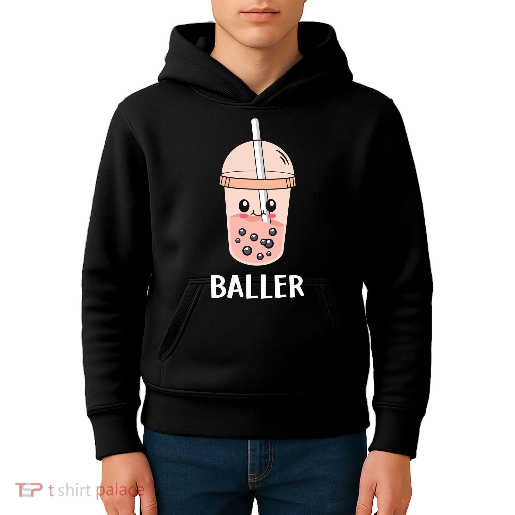 Baller Cat Boba Tea Bubble Tea Anime Kawaii Neko Strawberry Graphic Kids Hoodie