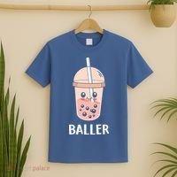 Baller Cat Boba Tea Bubble Tea Anime Kawaii Neko Strawberry Graphic T-Shirt thumb 2