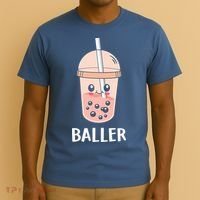 Baller Cat Boba Tea Bubble Tea Anime Kawaii Neko Strawberry Graphic T-Shirt thumb 3
