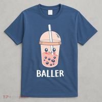 Baller Cat Boba Tea Bubble Tea Anime Kawaii Neko Strawberry Graphic T-Shirt thumb 4
