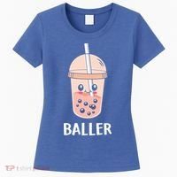 Baller Cat Boba Tea Bubble Tea Anime Kawaii Neko Strawberry Graphic Women's T-Shirt thumb 0