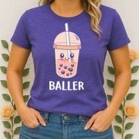 Baller Cat Boba Tea Bubble Tea Anime Kawaii Neko Strawberry Graphic Women's T-Shirt thumb 2