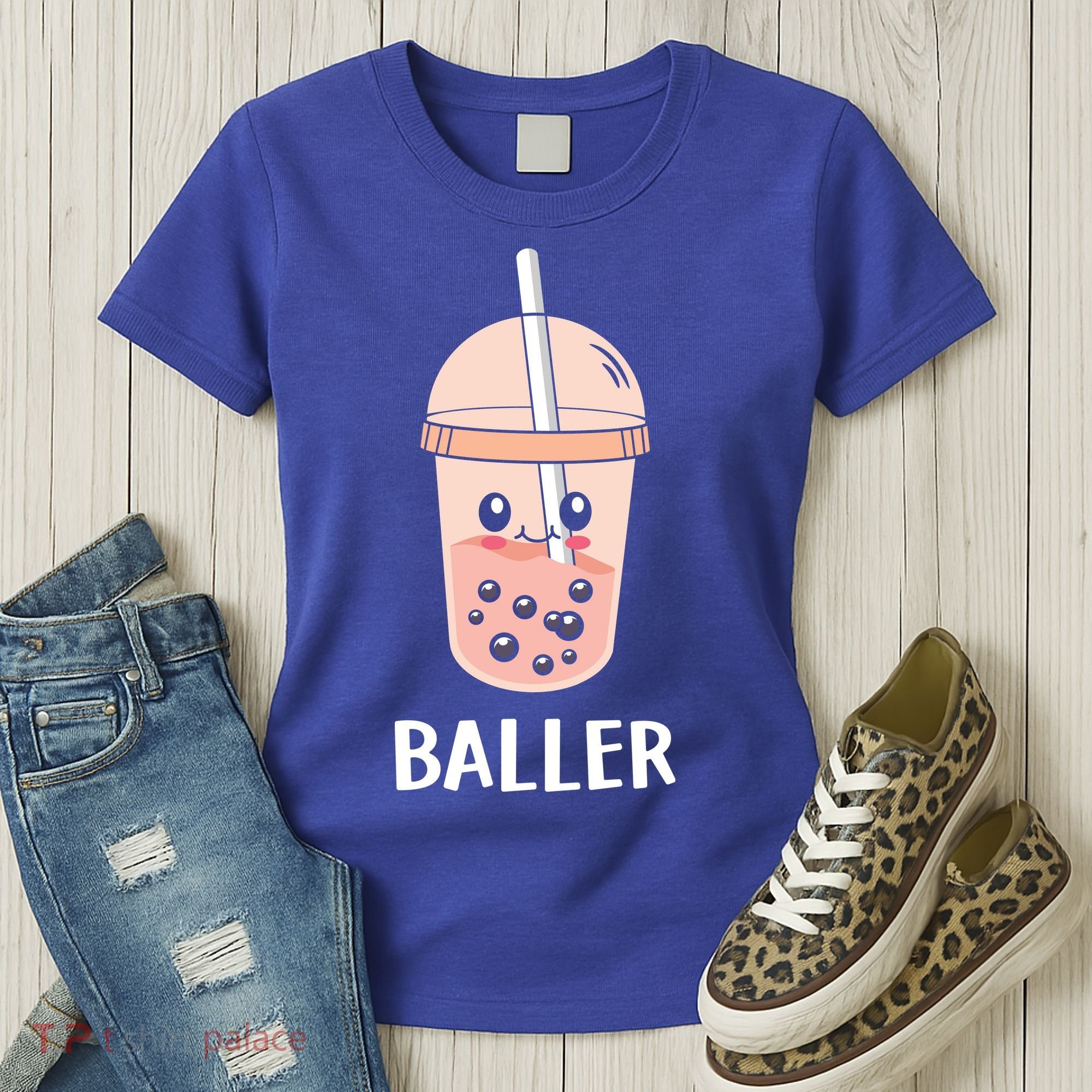 Baller Cat Boba Tea Bubble Tea Anime Kawaii Neko Strawberry Graphic Women's T-Shirt