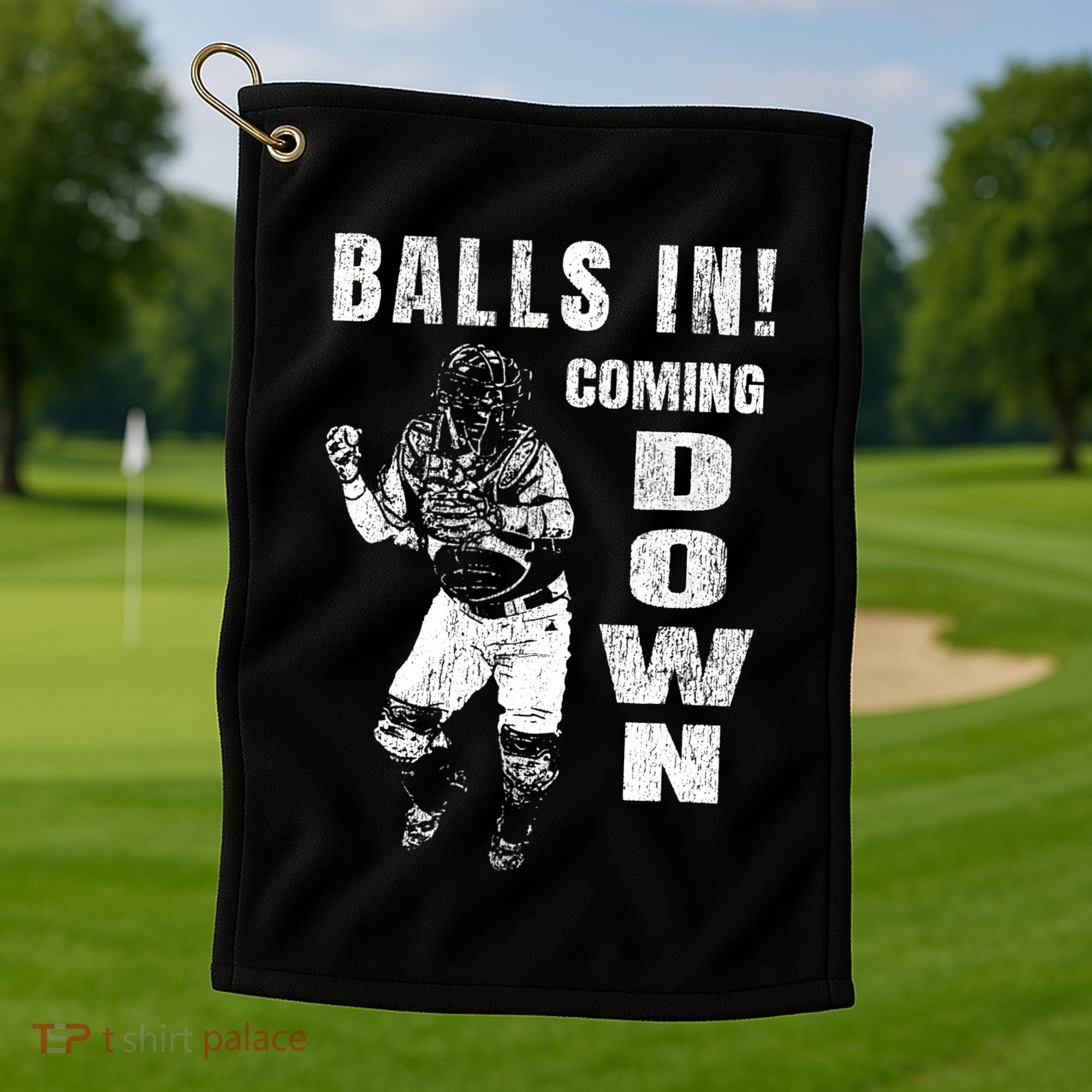 Baseball Catcher - Balls In - Coming Down - Baseball Golf Towel