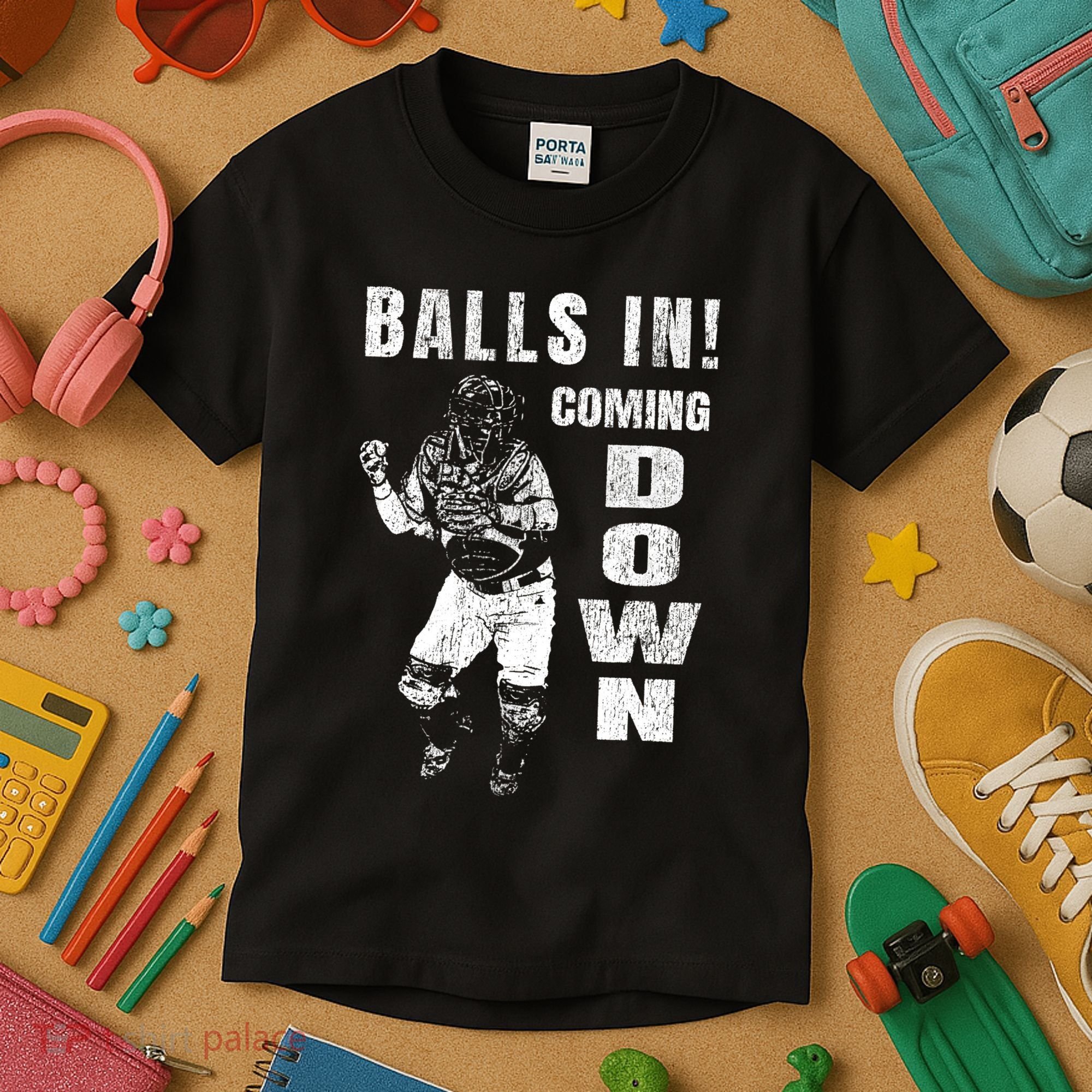 Baseball Catcher - Balls In - Coming Down - Baseball Kids T-Shirt