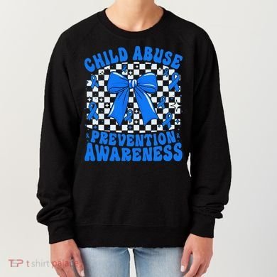 Blue Coquette Bow Child Abuse Awareness Ribbon Checkered Women's Sweatshirt
