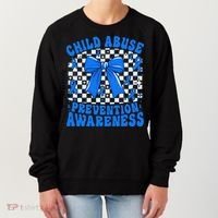 Blue Coquette Bow Child Abuse Awareness Ribbon Checkered Women's Sweatshirt thumb 0