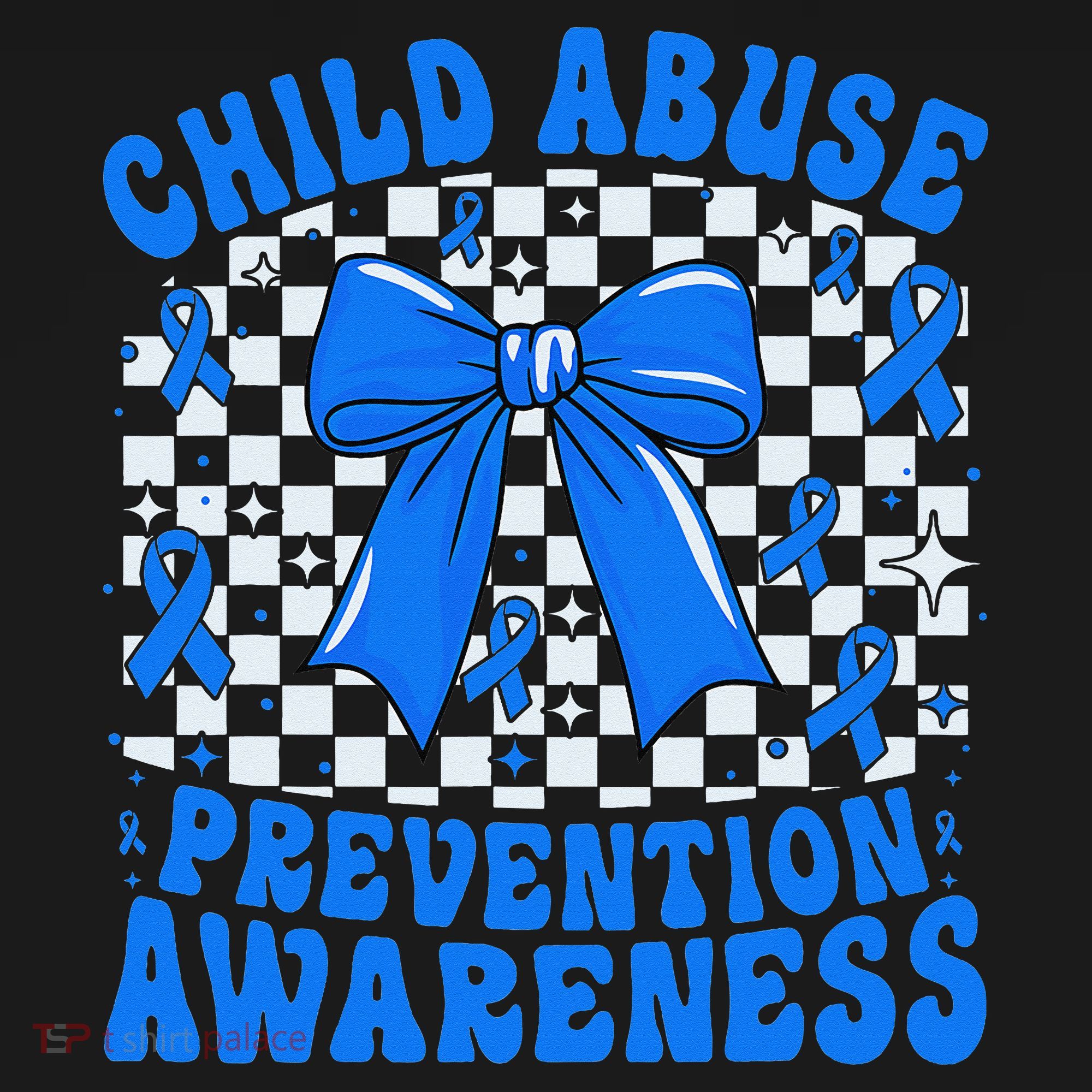 Blue Coquette Bow Child Abuse Awareness Ribbon Checkered Apron