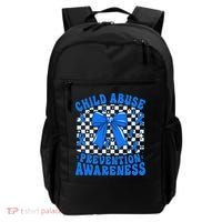 Blue Coquette Bow Child Abuse Awareness Ribbon Checkered Backpack thumb 0