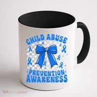 Blue Coquette Bow Child Abuse Awareness Ribbon Checkered Coffee Mug thumb 1