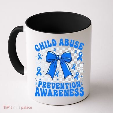 Blue Coquette Bow Child Abuse Awareness Ribbon Checkered Coffee Mug