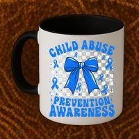Blue Coquette Bow Child Abuse Awareness Ribbon Checkered Coffee Mug thumb 2