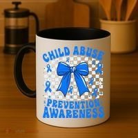 Blue Coquette Bow Child Abuse Awareness Ribbon Checkered Coffee Mug thumb 4