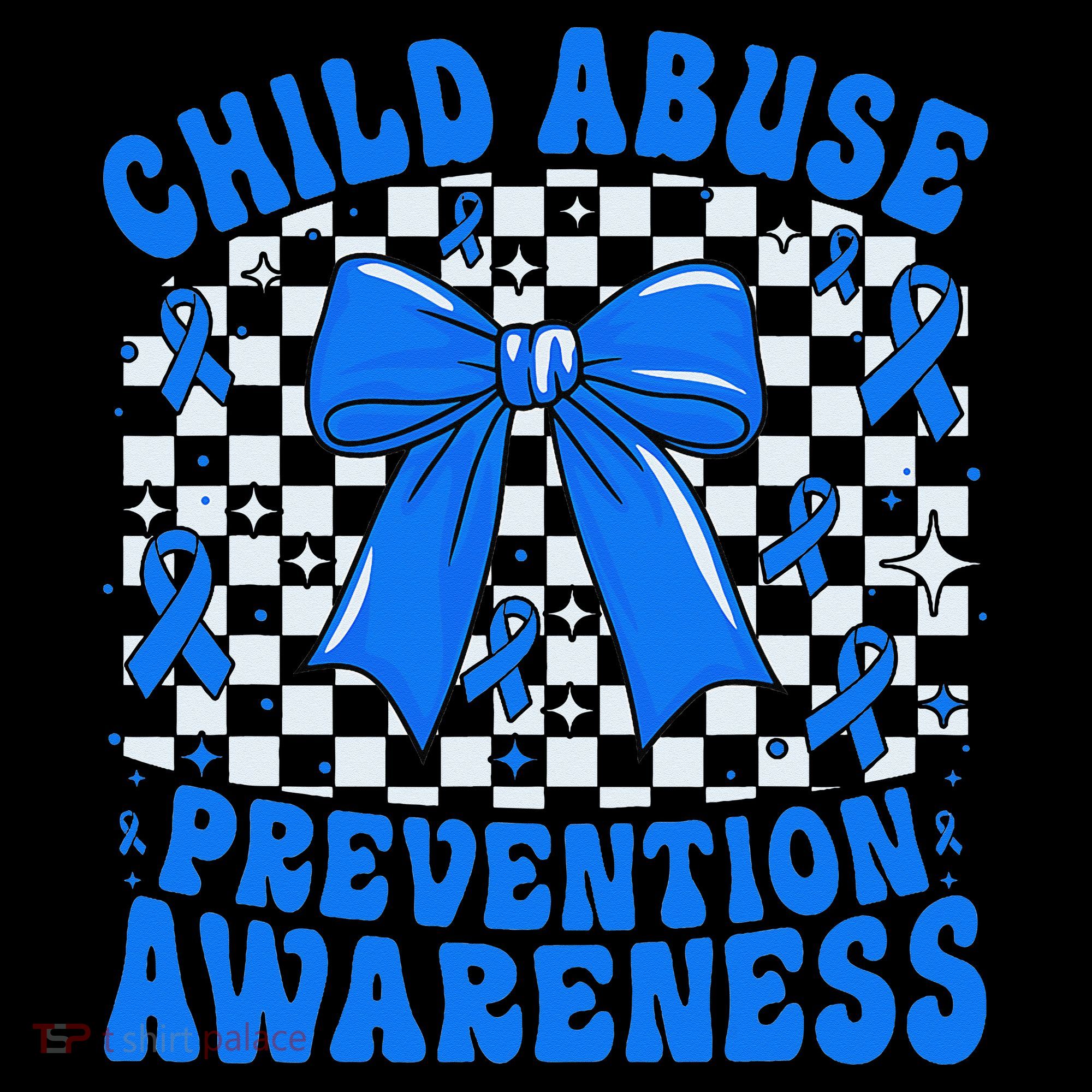 Blue Coquette Bow Child Abuse Awareness Ribbon Checkered Coffee Mug