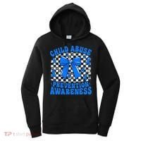 Blue Coquette Bow Child Abuse Awareness Ribbon Checkered Women's Hoodie thumb 0