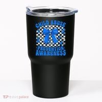 Blue Coquette Bow Child Abuse Awareness Ribbon Checkered Tumbler thumb 0