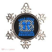 Blue Coquette Bow Child Abuse Awareness Ribbon Checkered Ornament thumb 0