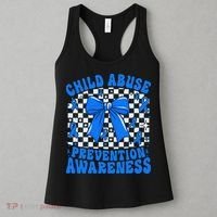Blue Coquette Bow Child Abuse Awareness Ribbon Checkered Women's Tank Top thumb 3