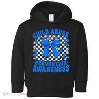 Blue Coquette Bow Child Abuse Awareness Ribbon Checkered Toddler Hoodie thumb 0