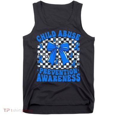 Blue Coquette Bow Child Abuse Awareness Ribbon Checkered Tank Top