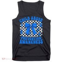 Blue Coquette Bow Child Abuse Awareness Ribbon Checkered Tank Top thumb 0