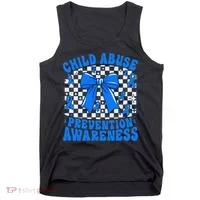 Blue Coquette Bow Child Abuse Awareness Ribbon Checkered Tank Top thumb 0