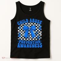 Blue Coquette Bow Child Abuse Awareness Ribbon Checkered Tank Top thumb 2