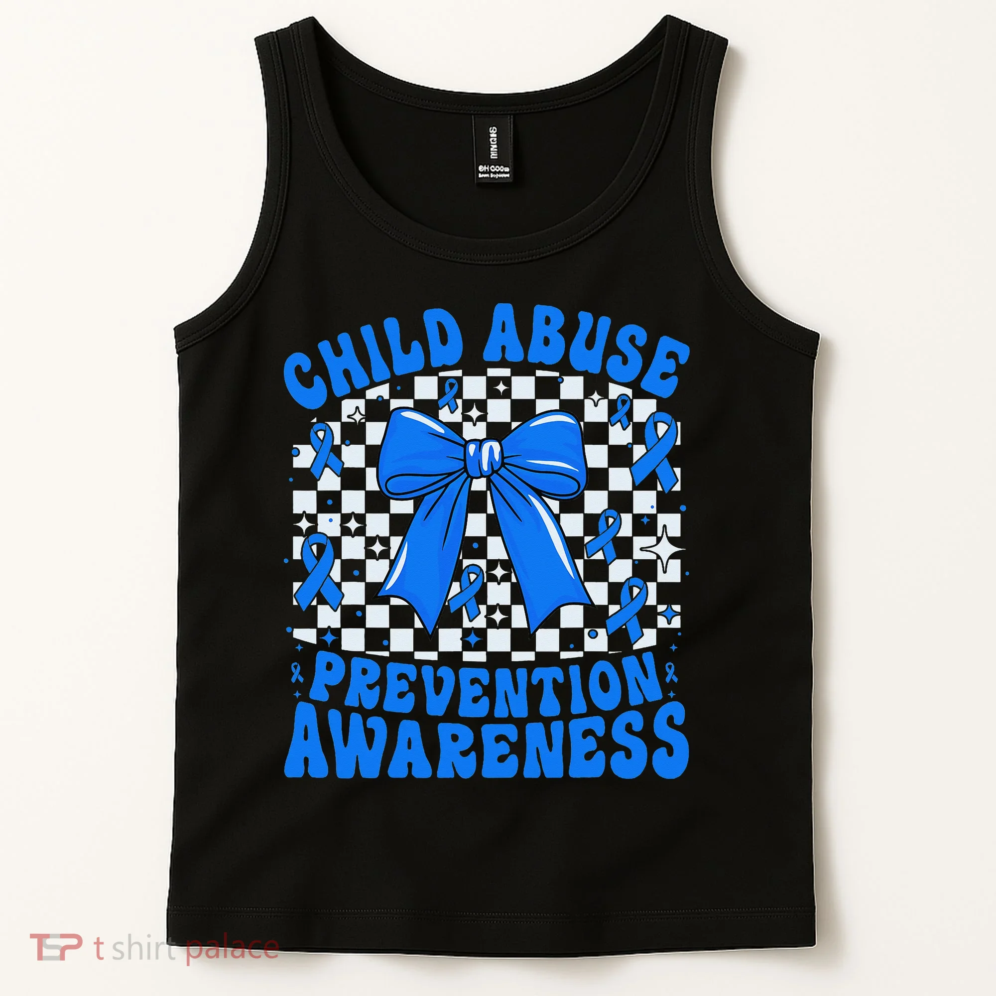 Blue Coquette Bow Child Abuse Awareness Ribbon Checkered Tank Top