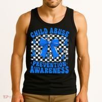 Blue Coquette Bow Child Abuse Awareness Ribbon Checkered Tank Top thumb 3