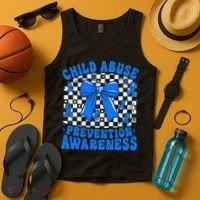 Blue Coquette Bow Child Abuse Awareness Ribbon Checkered Tank Top thumb 4