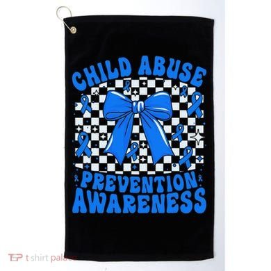 Blue Coquette Bow Child Abuse Awareness Ribbon Checkered Golf Towel