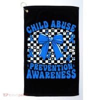 Blue Coquette Bow Child Abuse Awareness Ribbon Checkered Golf Towel thumb 0
