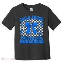 Blue Coquette Bow Child Abuse Awareness Ribbon Checkered Toddler T-Shirt thumb 0