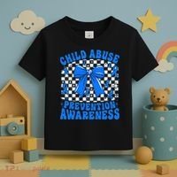 Blue Coquette Bow Child Abuse Awareness Ribbon Checkered Toddler T-Shirt thumb 3