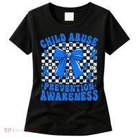 Blue Coquette Bow Child Abuse Awareness Ribbon Checkered Women's T-Shirt thumb 0