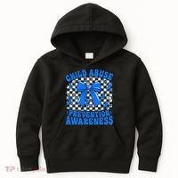 Blue Coquette Bow Child Abuse Awareness Ribbon Checkered Kids Hoodie thumb 0