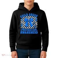 Blue Coquette Bow Child Abuse Awareness Ribbon Checkered Kids Hoodie thumb 4