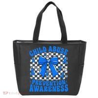 Blue Coquette Bow Child Abuse Awareness Ribbon Checkered Tote Bag thumb 0