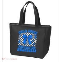Blue Coquette Bow Child Abuse Awareness Ribbon Checkered Tote Bag thumb 3