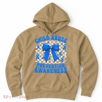 Blue Coquette Bow Child Abuse Awareness Ribbon Checkered Hoodie