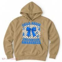 Blue Coquette Bow Child Abuse Awareness Ribbon Checkered Hoodie thumb 0