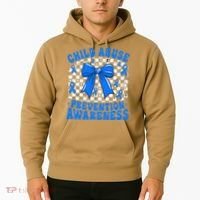 Blue Coquette Bow Child Abuse Awareness Ribbon Checkered Hoodie thumb 2