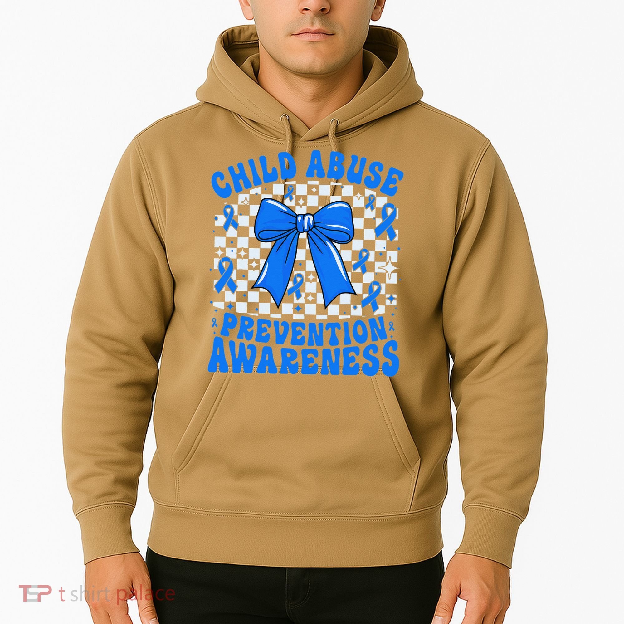 Blue Coquette Bow Child Abuse Awareness Ribbon Checkered Hoodie