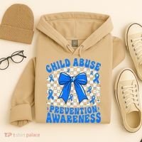 Blue Coquette Bow Child Abuse Awareness Ribbon Checkered Hoodie thumb 4