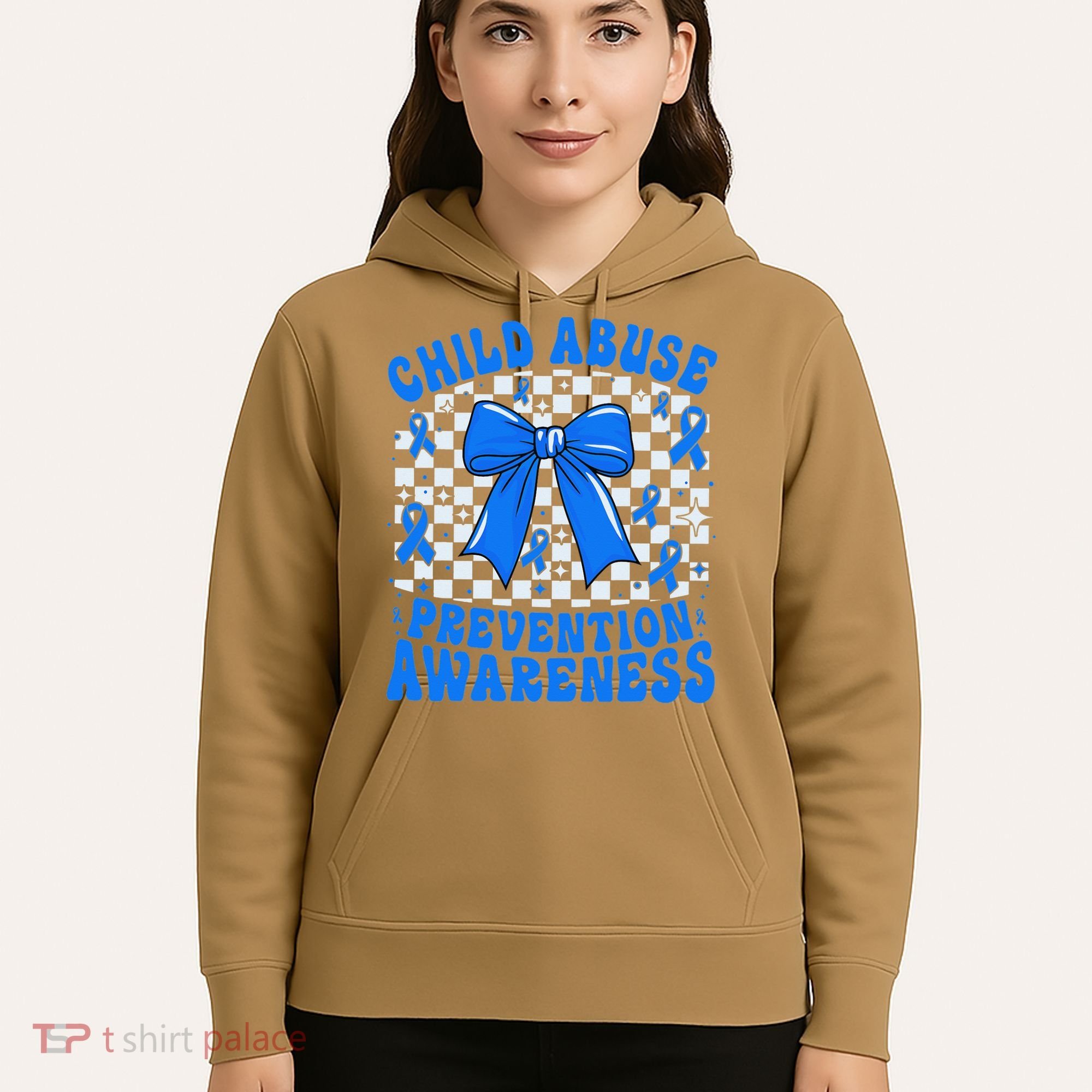 Blue Coquette Bow Child Abuse Awareness Ribbon Checkered Hoodie