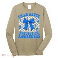 Blue Coquette Bow Child Abuse Awareness Ribbon Checkered Long Sleeve Shirt thumb 0